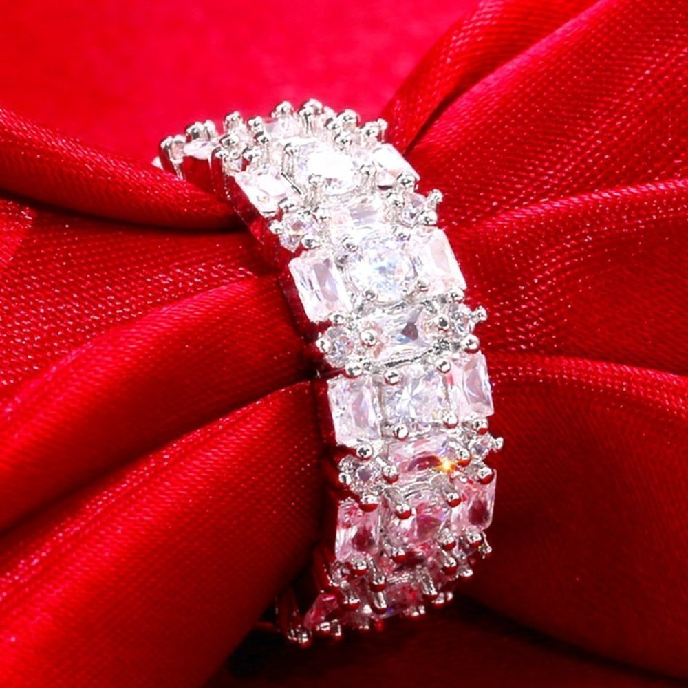 Fashion Dainty Gems Full Around Zircon Luxury Eternity Rings For Women, Pd172